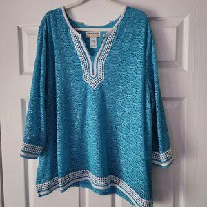 Alfred Dunner Blue Shell Pullover Top